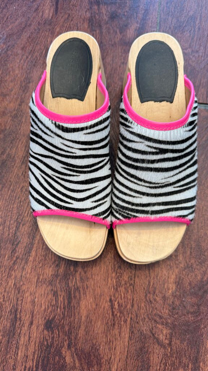 Zebra Peep Toe Clogs