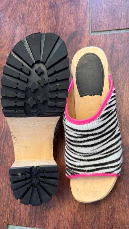 Zebra Peep Toe Clogs