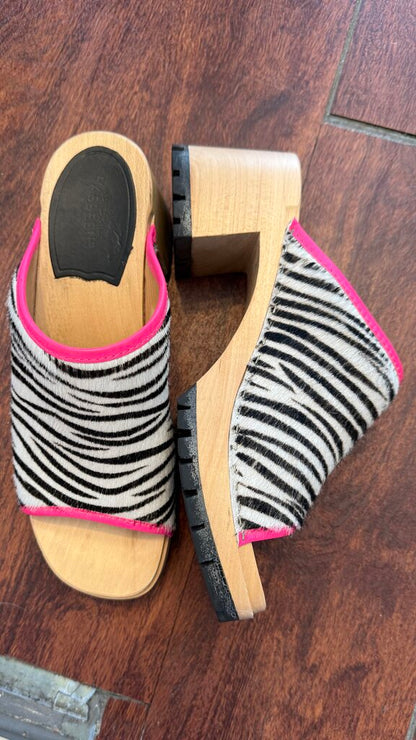 Zebra Peep Toe Clogs