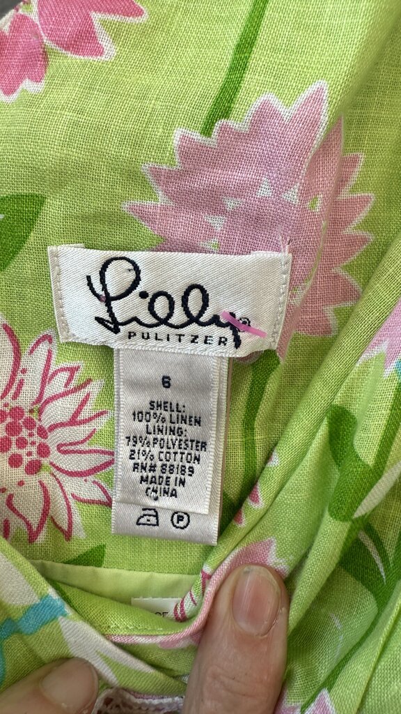 Linen Lace Trim Floral Dress