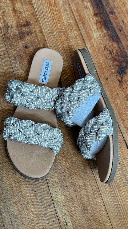 Rhinestone Braided Flat Sandals