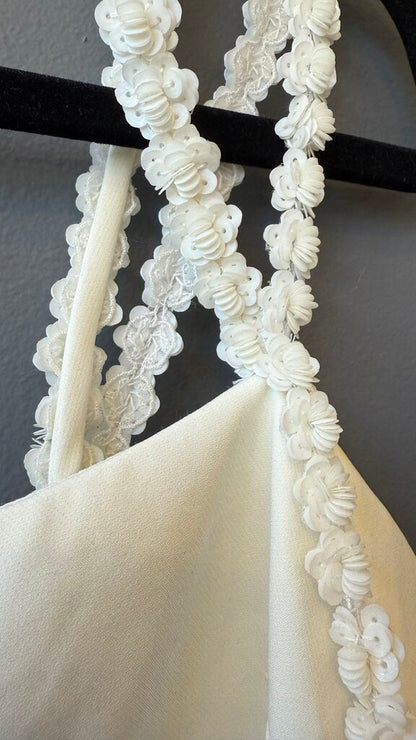 Flower Sequin Strap Sheath Midi Dress