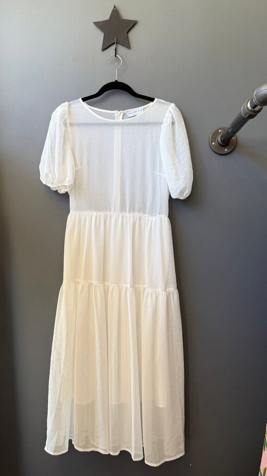 Sheer Puff Sleeve Midi Dress