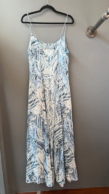 Leaf Print Full Skirt Maxi Dress