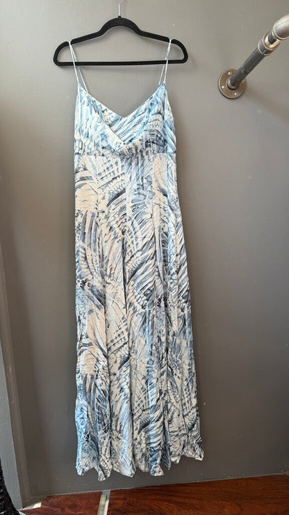 Leaf Print Full Skirt Maxi Dress