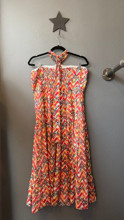 Triangle Print Halter Midi Dress