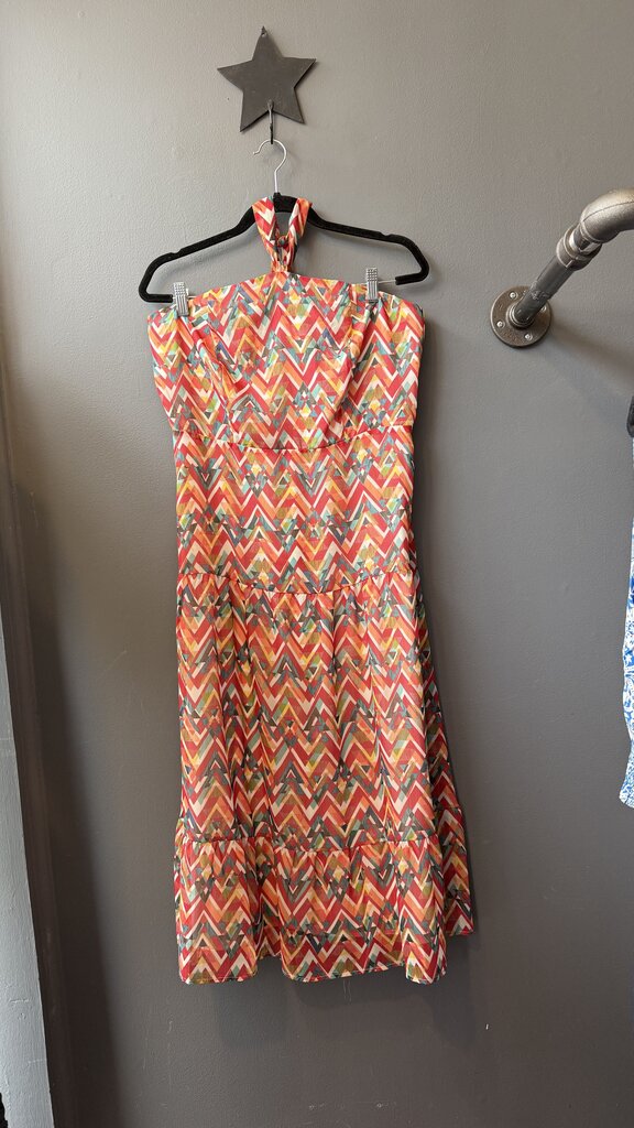 Triangle Print Halter Midi Dress