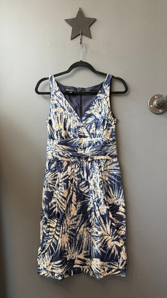 Linen Surplice Full Skirt Dress