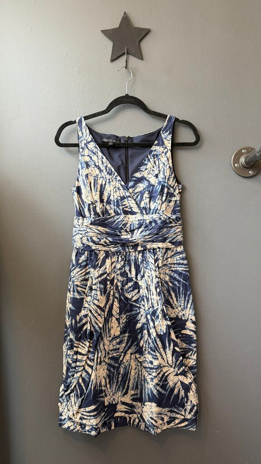 Linen Surplice Full Skirt Dress