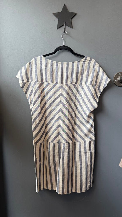 Linen Cotton Stripe Shift Dress