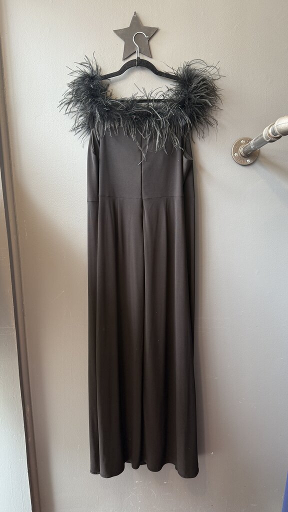 Feather Trim Off the Shoulder Gown