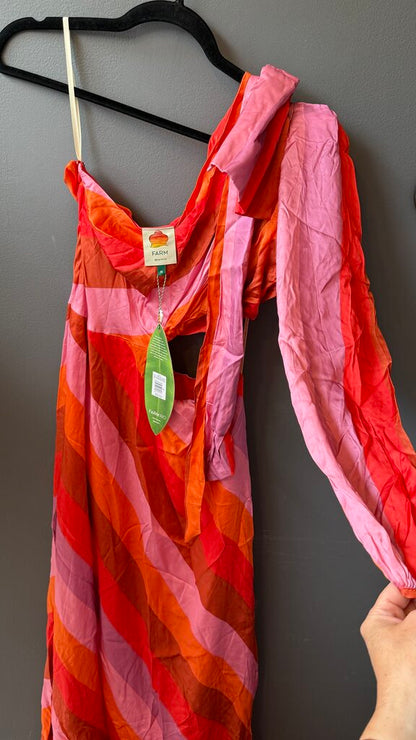 One Shoulder Stipe Cutout Midi Dress