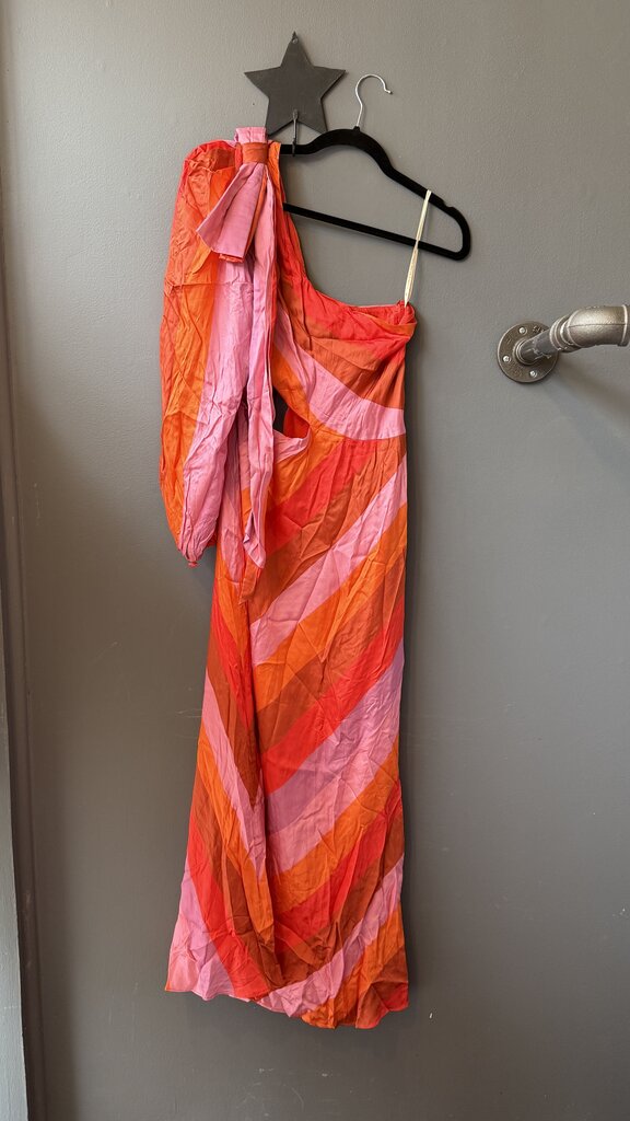 One Shoulder Stipe Cutout Midi Dress