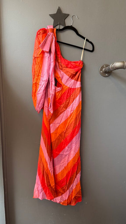 One Shoulder Stipe Cutout Midi Dress