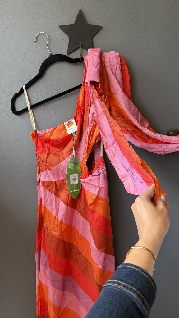 One Shoulder Stipe Cutout Midi Dress