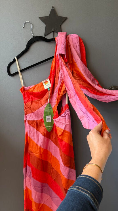 One Shoulder Stipe Cutout Midi Dress