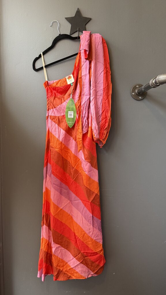 One Shoulder Stipe Cutout Midi Dress