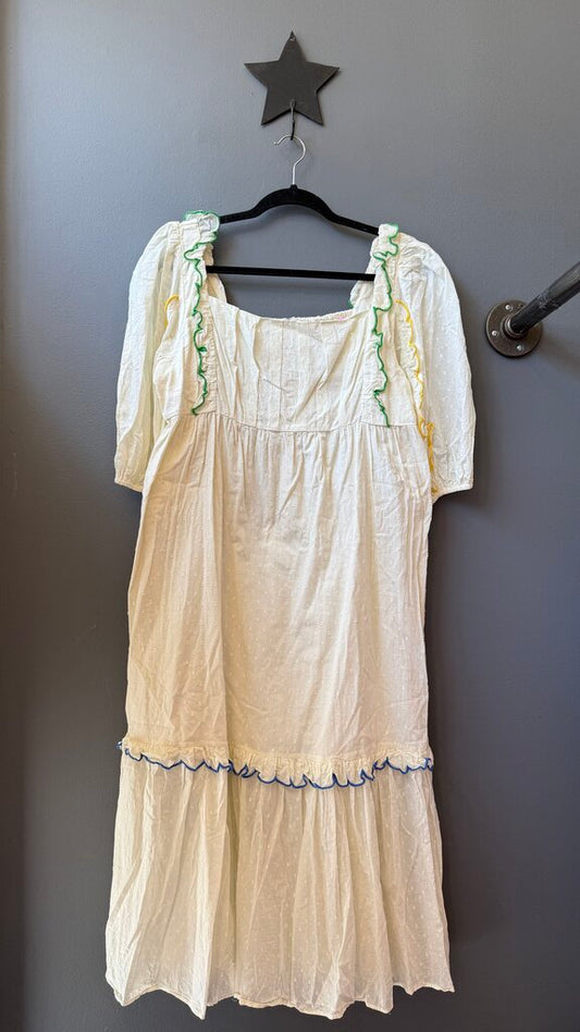 Swiss Dot Scallop Trim Midi Dress