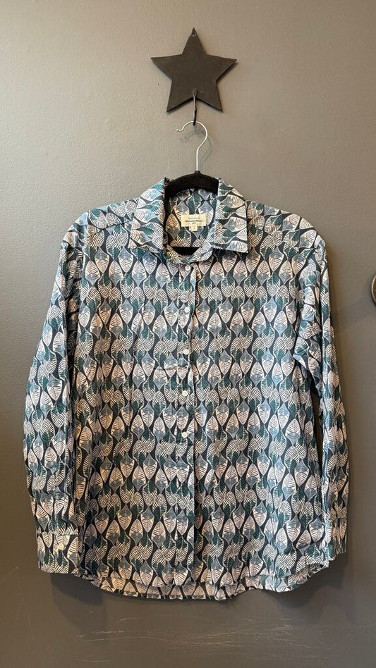 Leaf Print Cotton Button Up Top