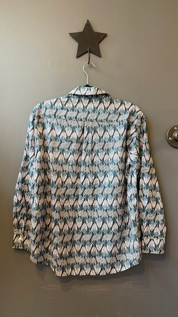 Leaf Print Cotton Button Up Top