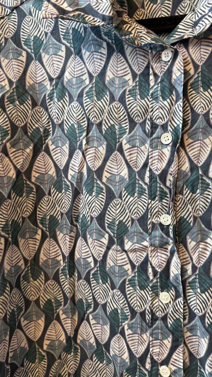 Leaf Print Cotton Button Up Top