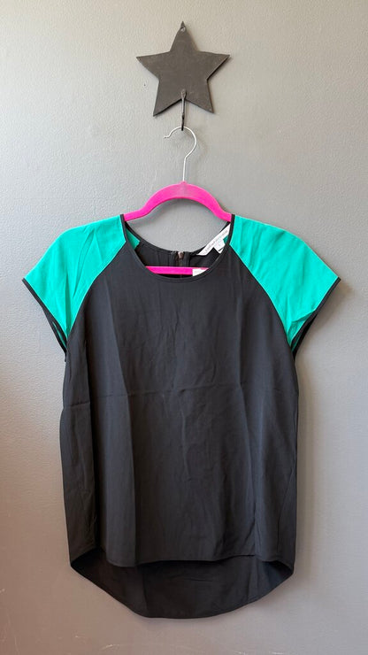 Silk High Low Colorblock Blouse