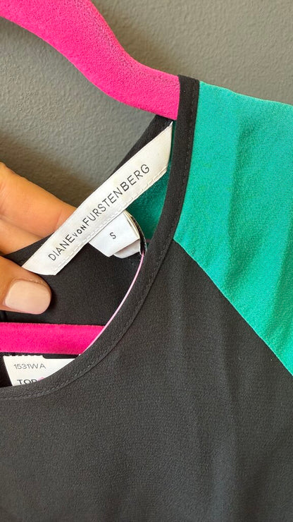 Silk High Low Colorblock Blouse