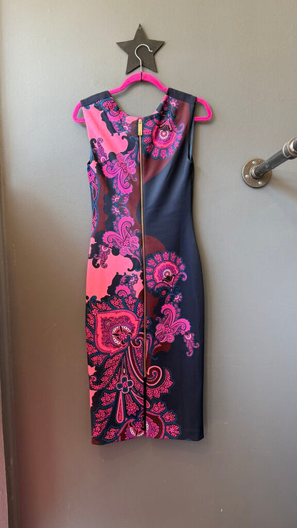 Paisley Print Midi Sheath Dress