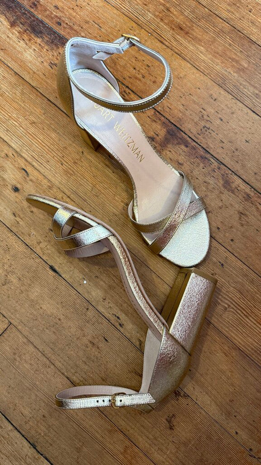 Block Heel Gold Sandals
