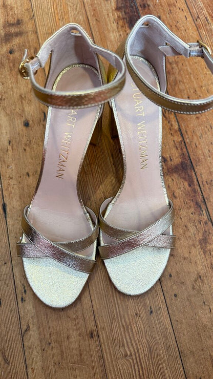 Block Heel Gold Sandals