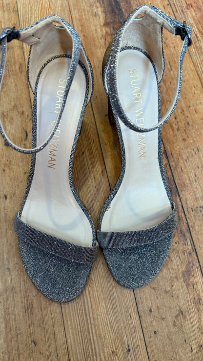 Block Heel Silver Sandals