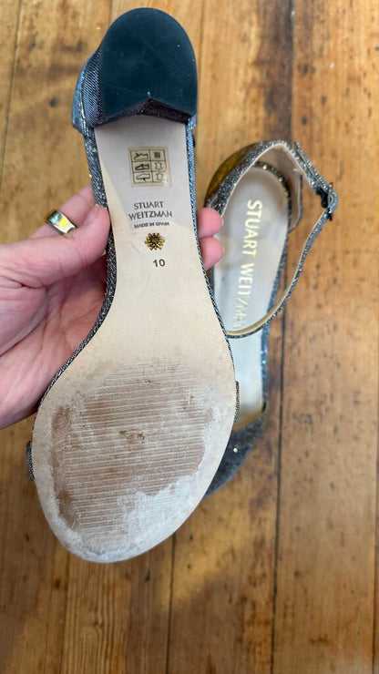 Block Heel Silver Sandals