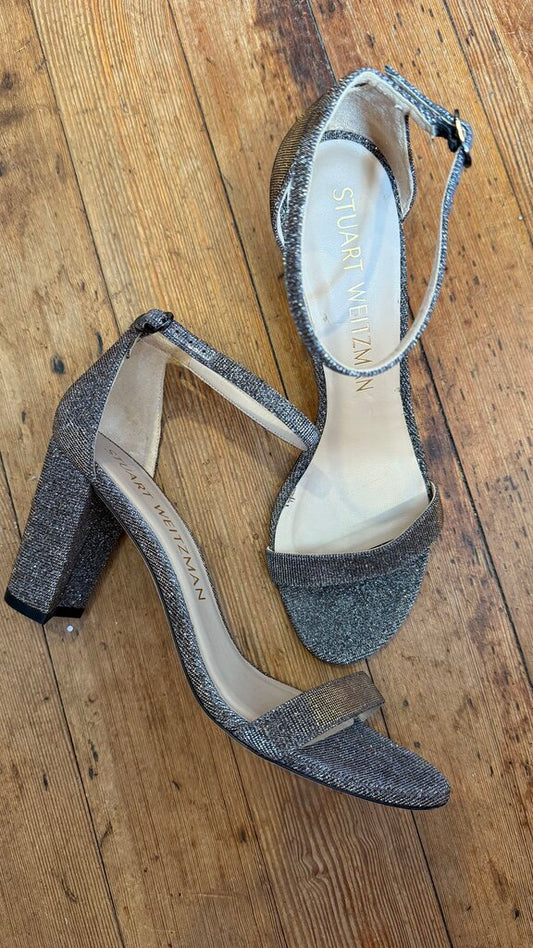 Block Heel Silver Sandals