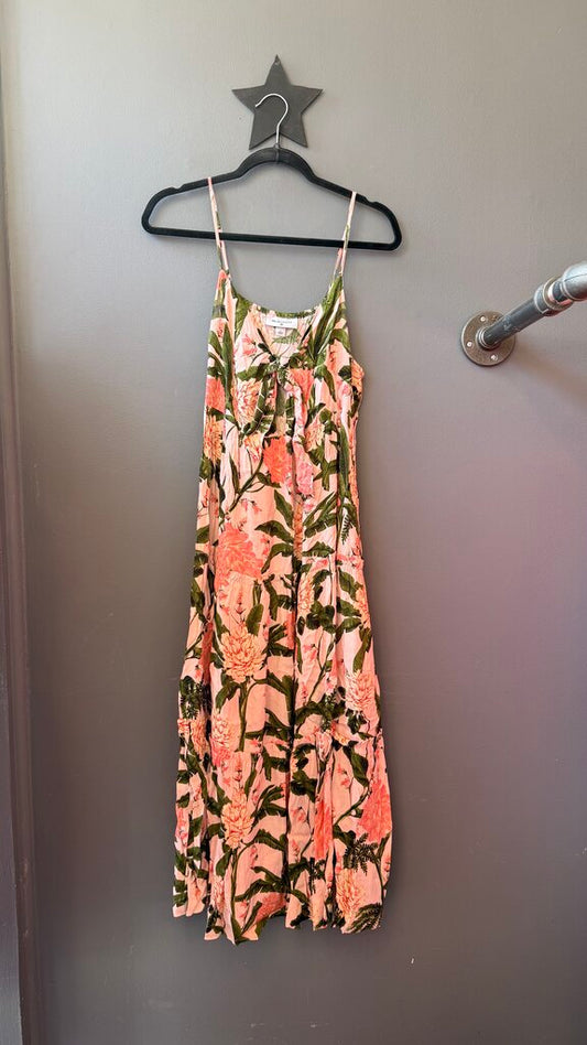 Botanical Tie Front Midi Dress