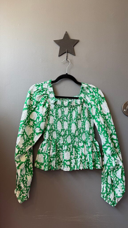 Block Print Smocked Blouse