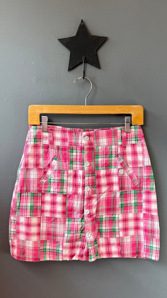 Madras Plaid Button Front Skirt