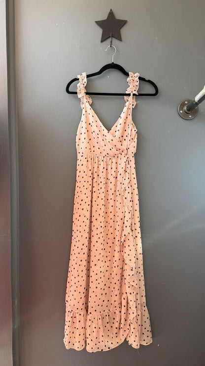 Ruffle Surplice Polka Dot Shimmer Maxi Dress