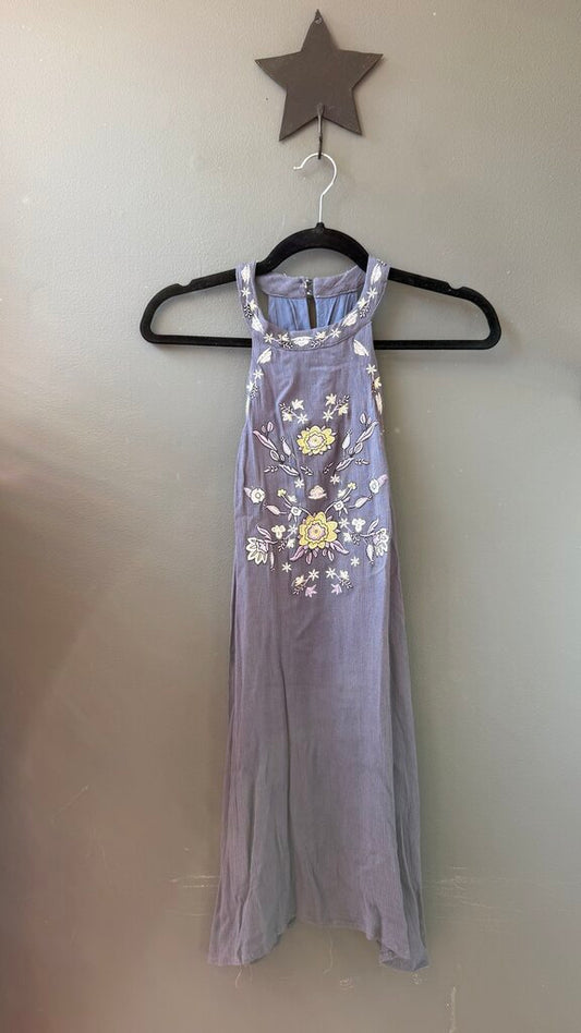 Embroidered High Neck Mini Dress