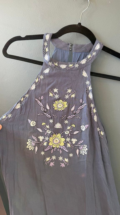 Embroidered High Neck Mini Dress