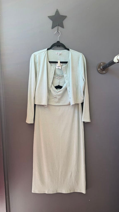 Ribbed Knit Midi Skirt + Top Set