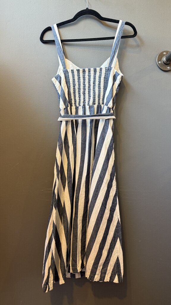Cotton Linen Stripe Midi Shirtdress