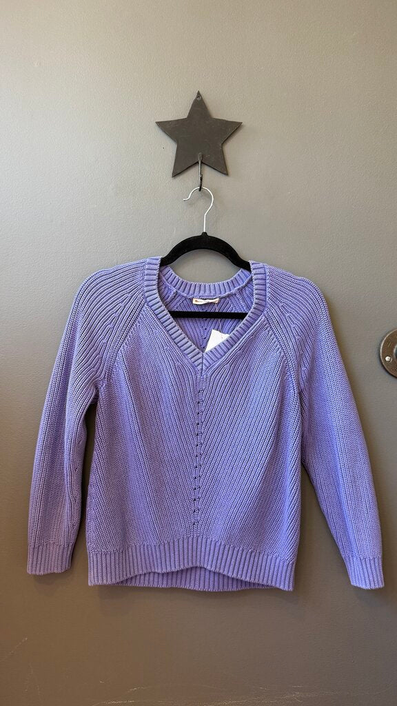 Cotton Ribbed Knit Vneck Sweater
