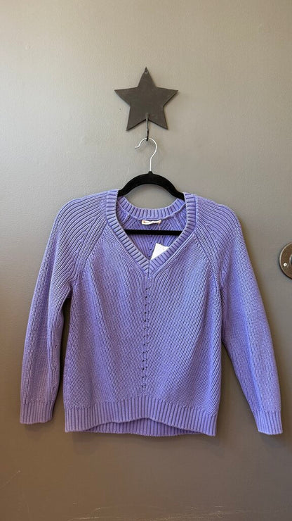 Cotton Ribbed Knit Vneck Sweater