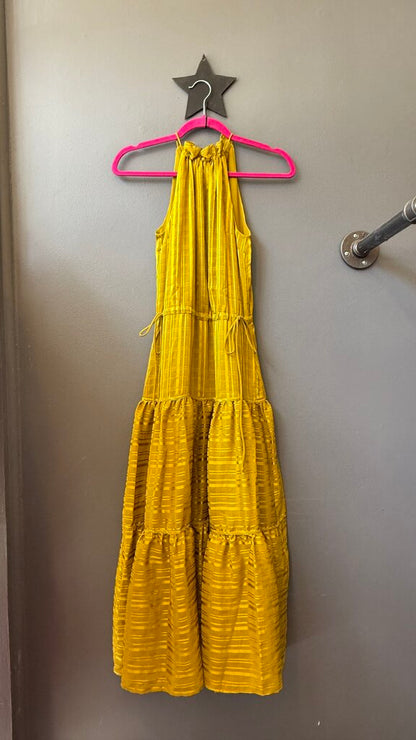 Tiered High Neck Midi Dress