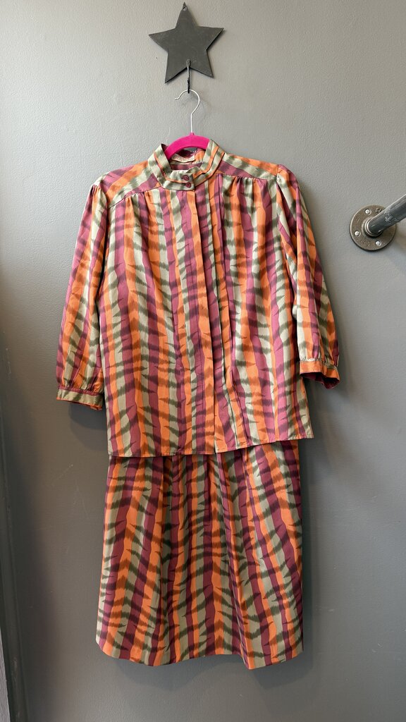 Vintage Stripe Blouse + Midi Skirt Set
