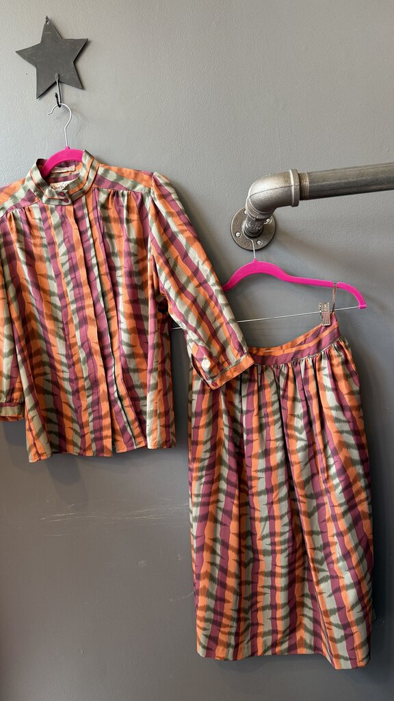 Vintage Stripe Blouse + Midi Skirt Set