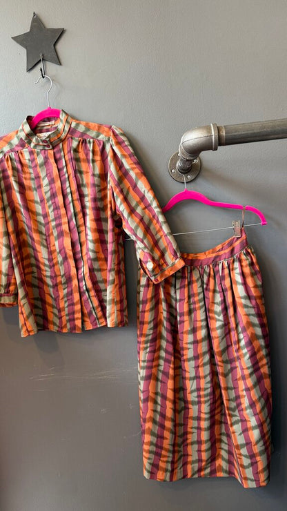 Vintage Stripe Blouse + Midi Skirt Set