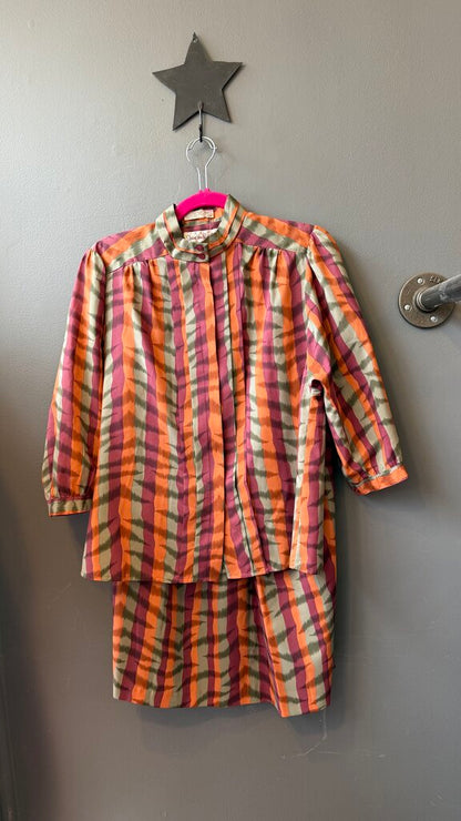 Vintage Stripe Blouse + Midi Skirt Set