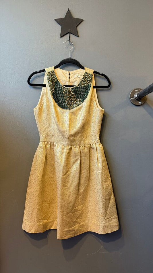 Beaded Metallic Fit Flare Dress