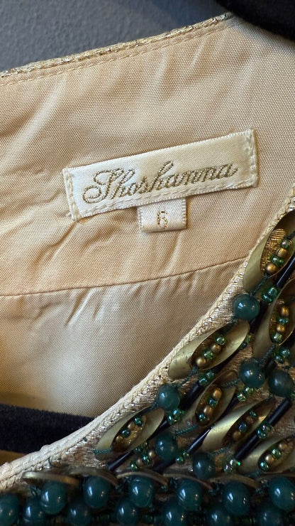 Beaded Metallic Fit Flare Dress